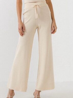 🌷🌷Endless Rose Cream Wide-Leg Drawstring Ribbed Pants🌷🌷